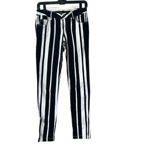 Pinko (Brazil) Ankle Zipper Striped Pants Soft Cotton Black/White‎ 4